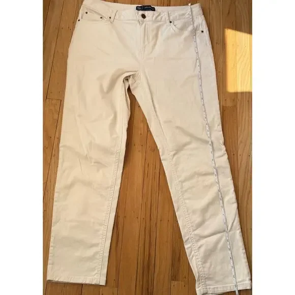 Boden Girlfriend Cream Denim Straight Leg Jeans Size 12 Regular Classic Preppy - Picture 7 of 10